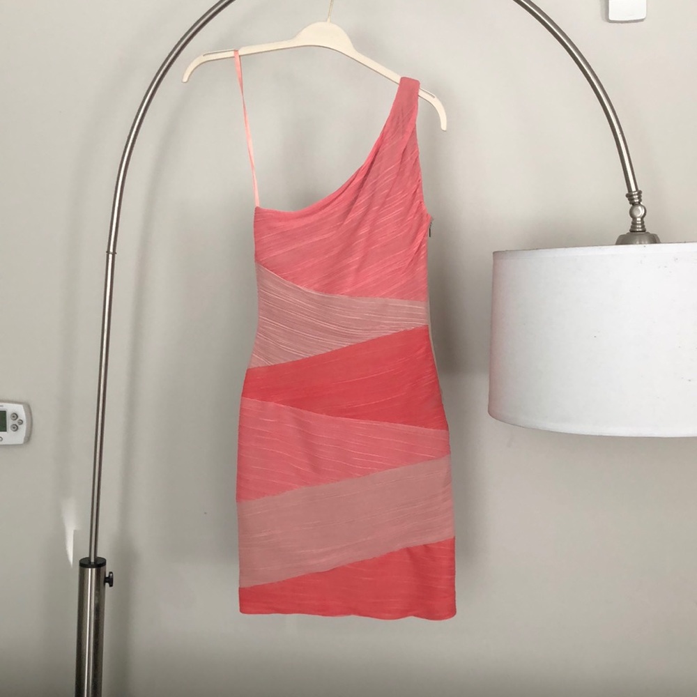 BCBGMaxAzria Pink Asymmetrical One Shoulder Cocktail Dress